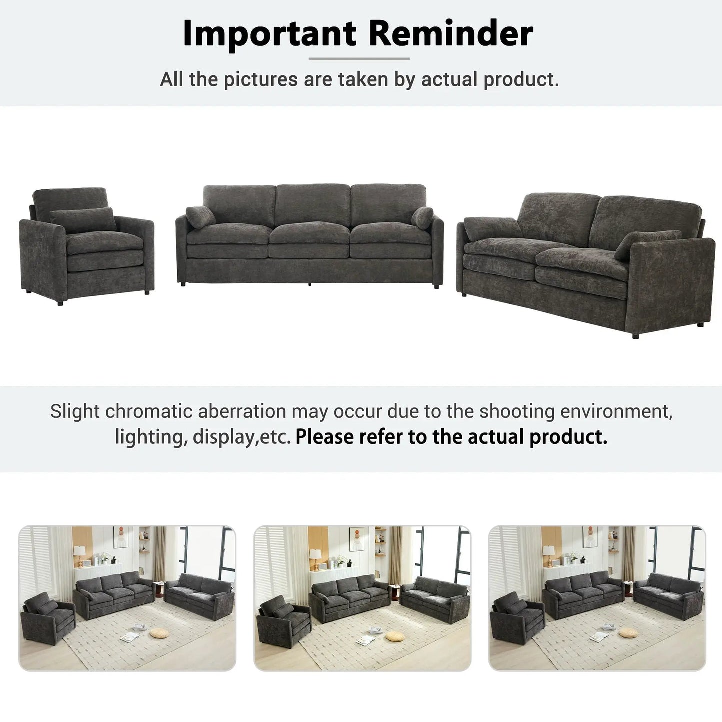 Cloud Sofa Set 3-Piece Living Room Set in charcoal gray fabric by Unique Piece Furniture on Tampa Home & Garden Store