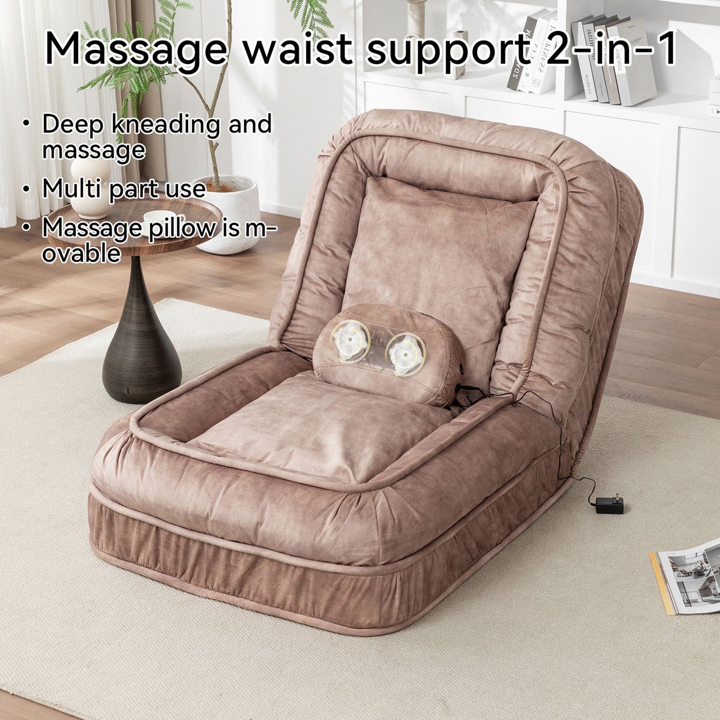 Brown upholstered massage bean bag floor sofa with movable massage pillow by HouseOfZazla on Tampa Home & Garden Store