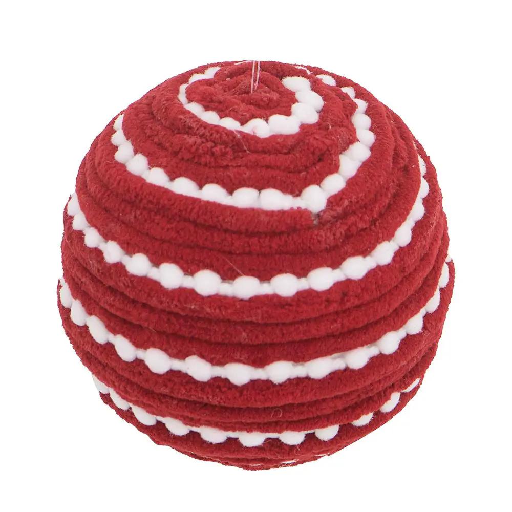 Red fuzzy ball Christmas ornament set of 12 with white dotted stripes Unique Piece Furniture on Tampa Home & Garden Store