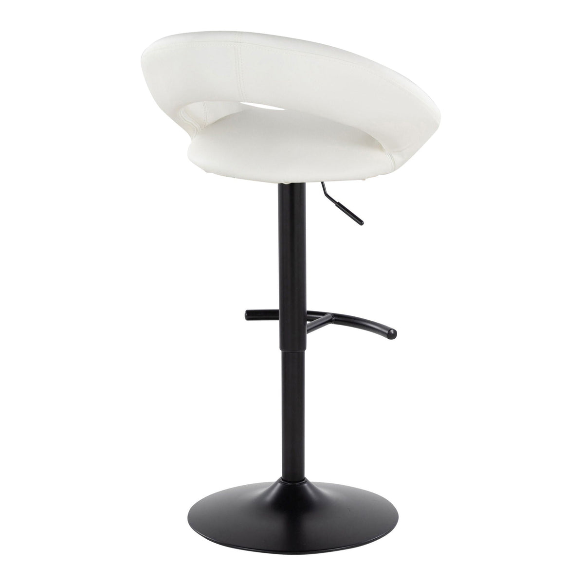 Contemporary white adjustable barstool with swivel and rounded T-footrest, black base on Tampa Home & Garden Store