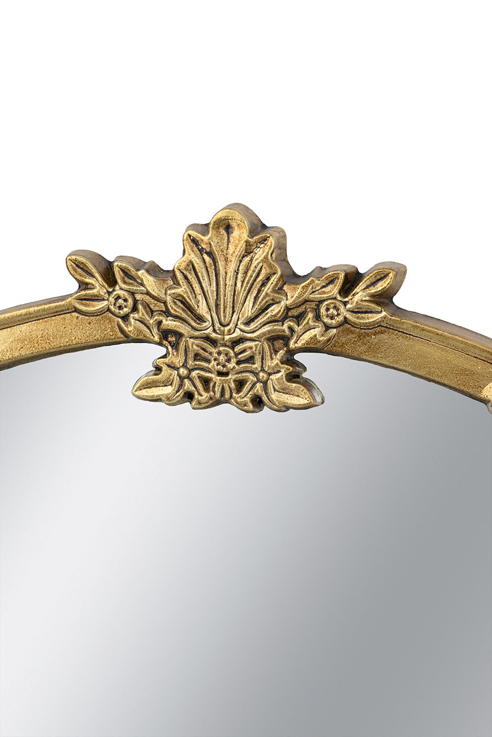 Round wall mirror with gold finish and decorative leaf crest by HouseOfZazla on Tampa Home & Garden Store