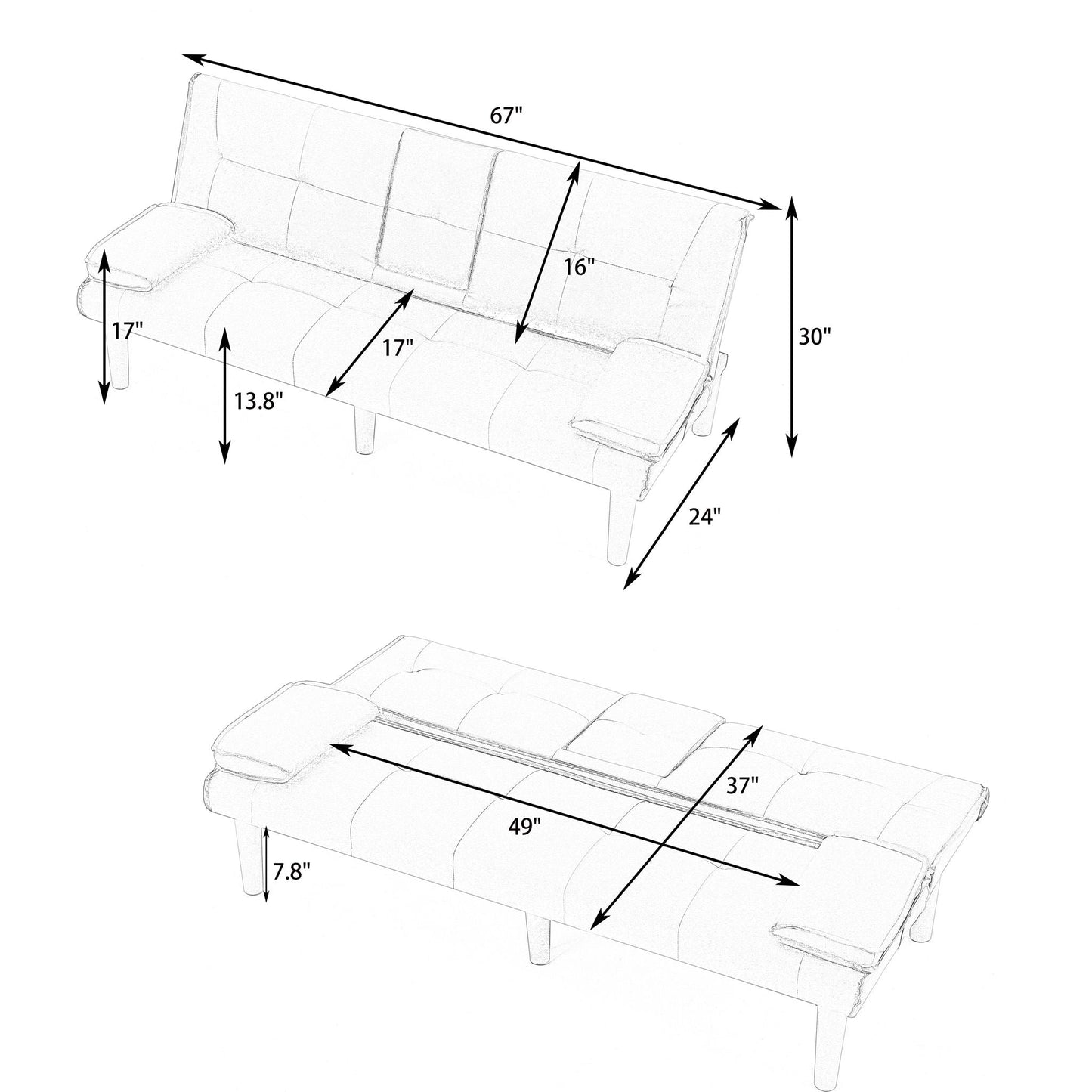 Compact Foldable Sofa Bed and Cup Holder