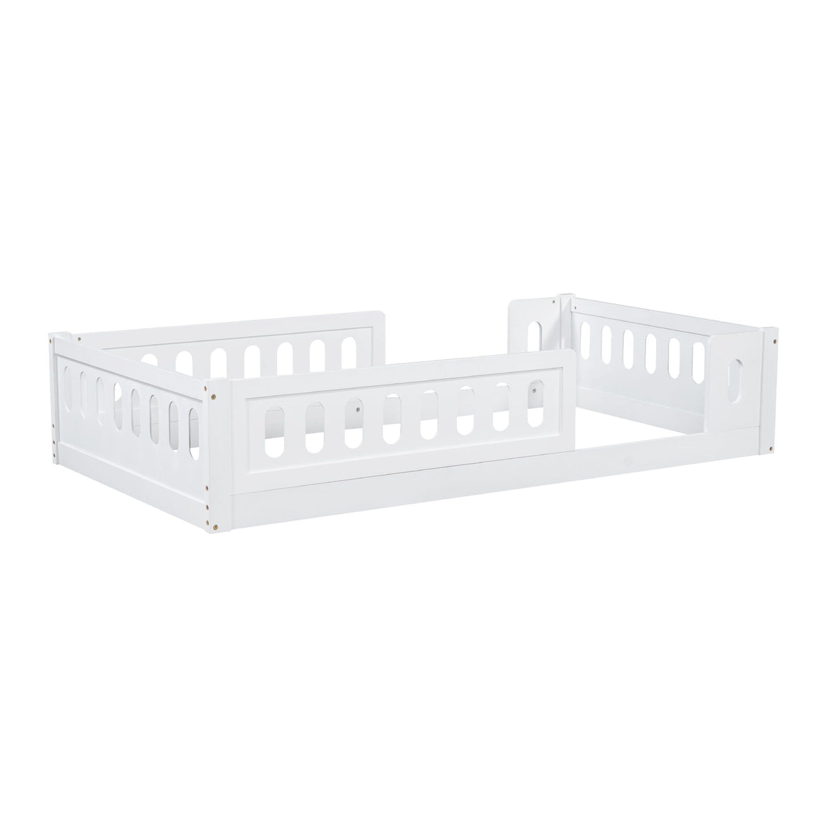 Platform Bed With Guardrail white wood frame with vertical slotted panels on Tampa Home & Garden Store