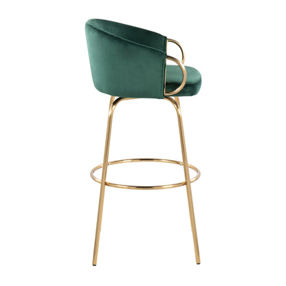 Claire Contemporary fixed-height bar stool emerald velvet with gold ring arms round footrest on Tampa Home & Garden Store
