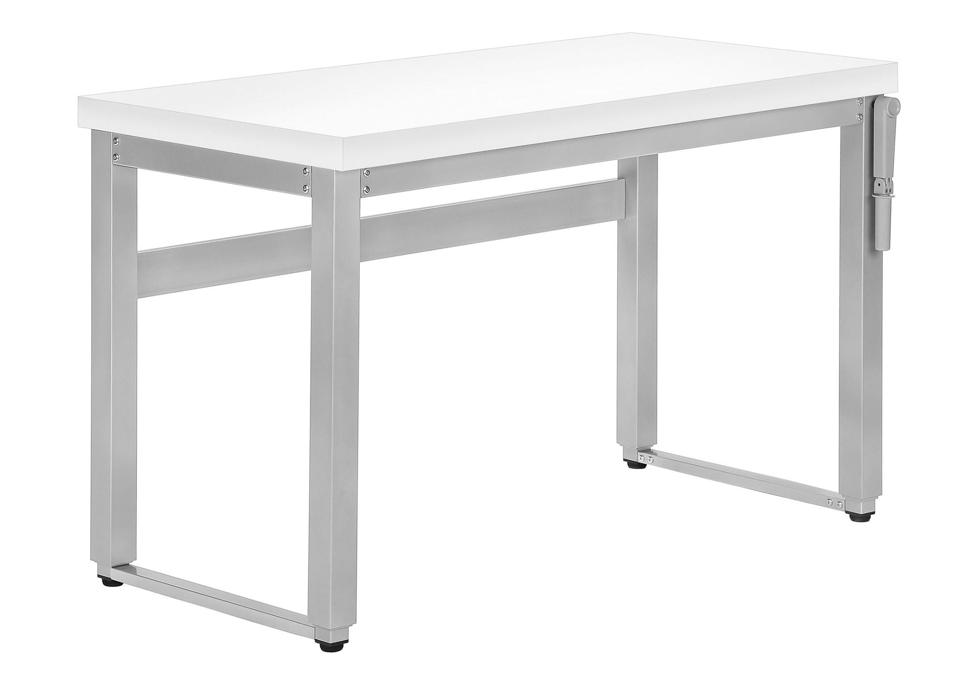 Adjustable standing computer desk by HouseOfZazla with white surface and silver frame on Tampa Home & Garden Store