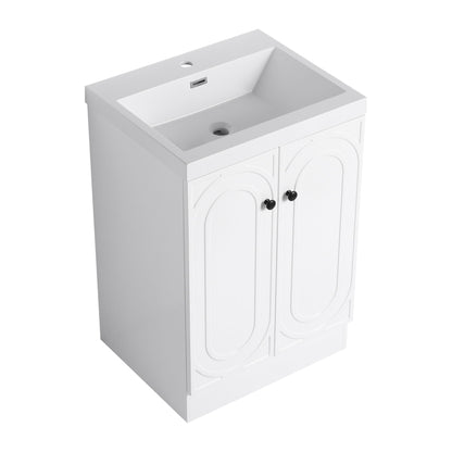 Freestanding vanity with resin sink, white cabinet, 2 paneled doors, black knobs, HouseOfZazla on Tampa Home & Garden Store