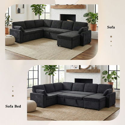 Convertible U-shaped sectional sofa bed by HouseOfZazla in charcoal fabric on Tampa Home & Garden Store