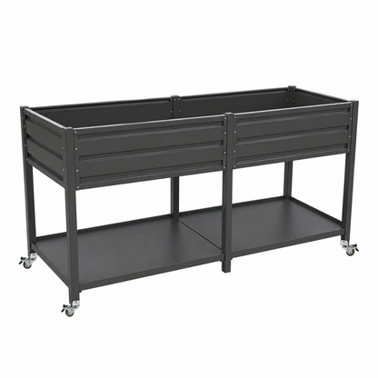 Dual tier elevated metal raised garden bed on lockable wheels with lower shelf, HouseOfZazla on Tampa Home & Garden Store