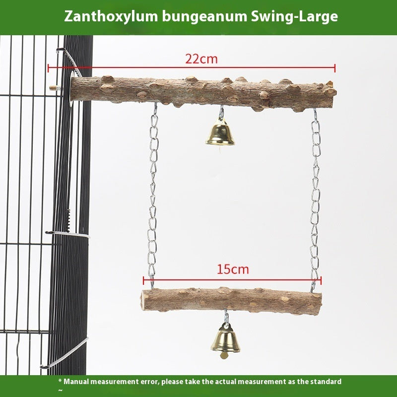 Parrot solid wood stand rod swing with two brass bells and metal chains on Tampa Home & Garden Store