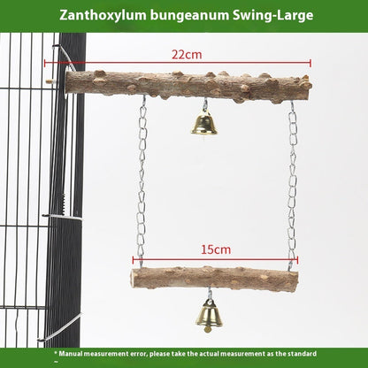 Parrot solid wood stand rod swing with two brass bells and metal chains on Tampa Home & Garden Store