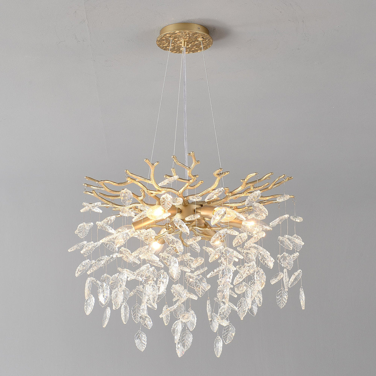 6-light crystal leaf chandelier ceiling lamp in gold finish by HouseOfZazla on Tampa Home & Garden Store