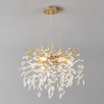 6-light crystal leaf chandelier ceiling lamp in gold finish by HouseOfZazla on Tampa Home & Garden Store