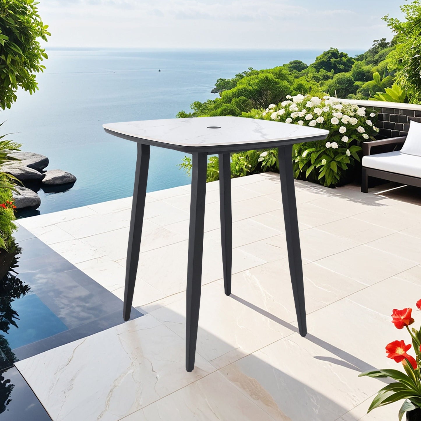 Weatherproof Outdoor Bar Table In Black And White