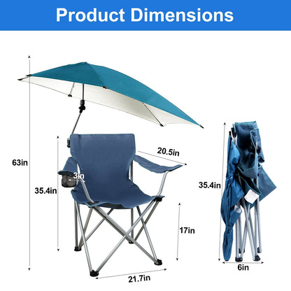 Foldable GemGear beach chair with detachable umbrella armrest and blue canopy cup holder on Tampa Home & Garden Store