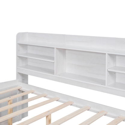 Captain bed with built-in bookshelves, white finish, includes trundle and 3 storage drawers on Tampa Home & Garden Store