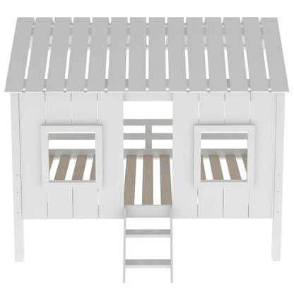 Twin Size Low Loft House Bed with Roof Windows