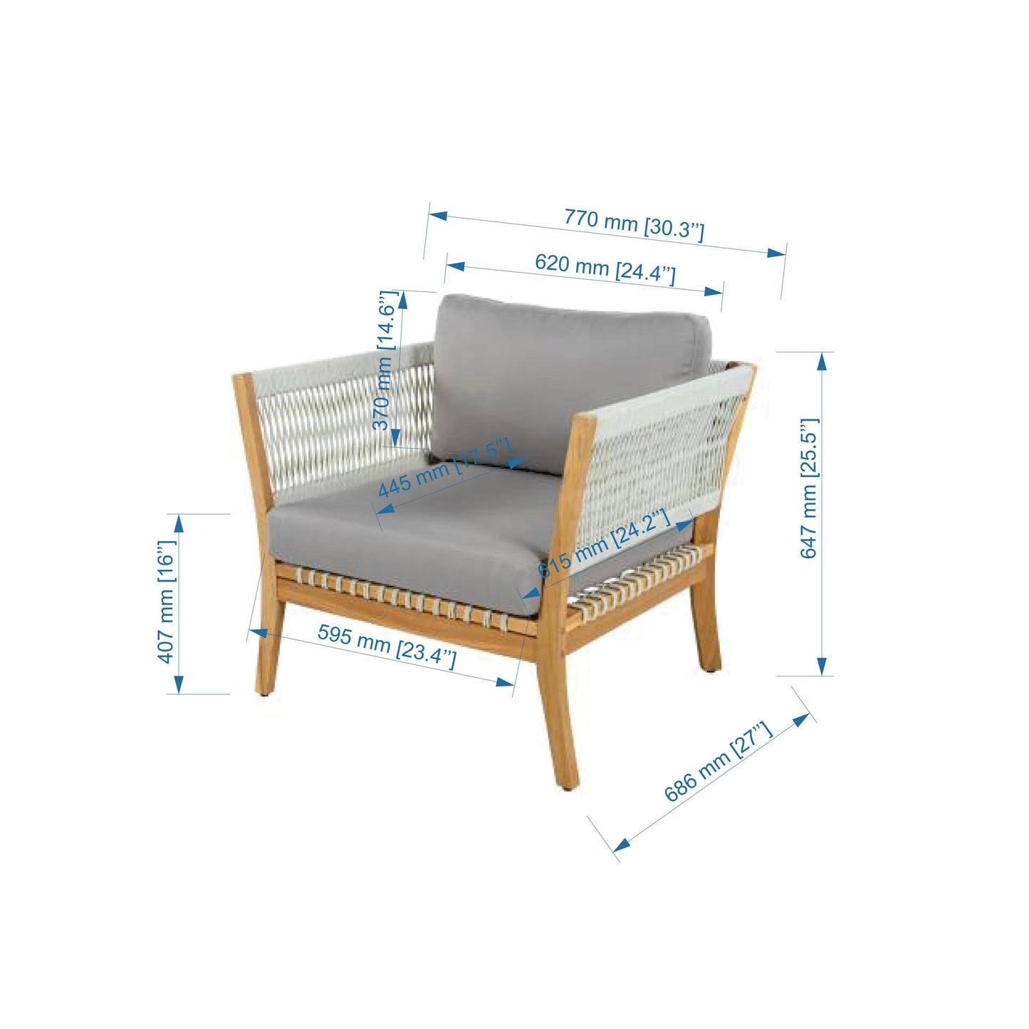 Acacia Wood Patio Chair and Woven Rope Accents