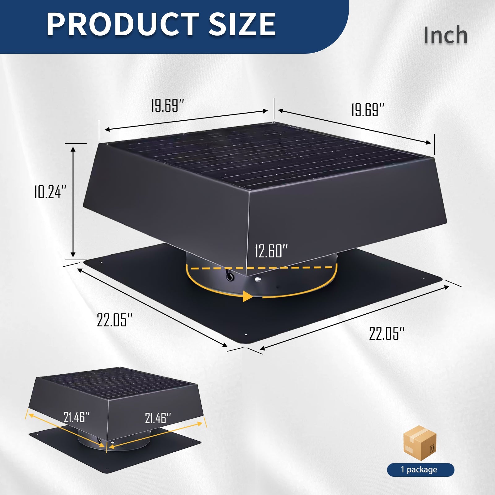 12-inch flush trapezoid solar attic vent dual exhaust fan HouseOfZazla black metal housing on Tampa Home & Garden Store