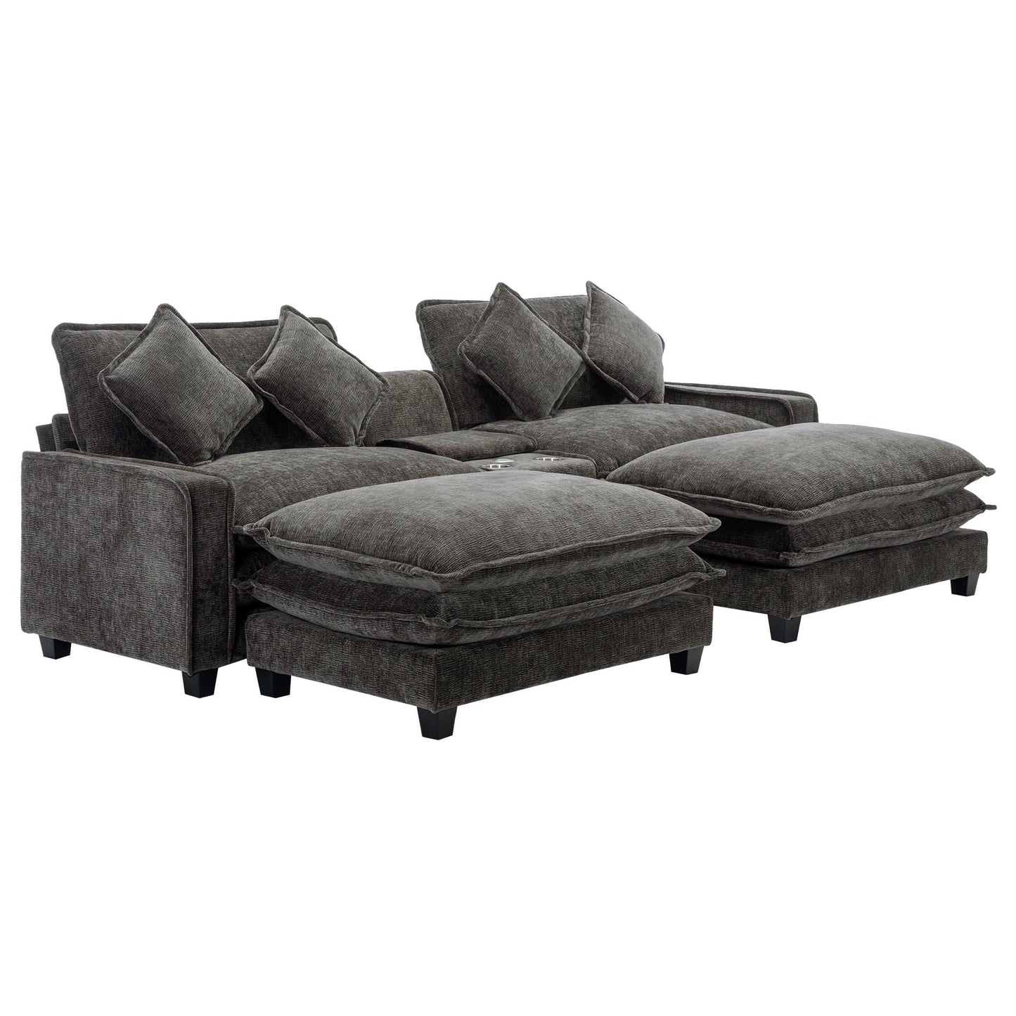 Modern sectional sofa with removable ottomans and USB ports in gray fabric, 3pc set on Tampa Home & Garden Store