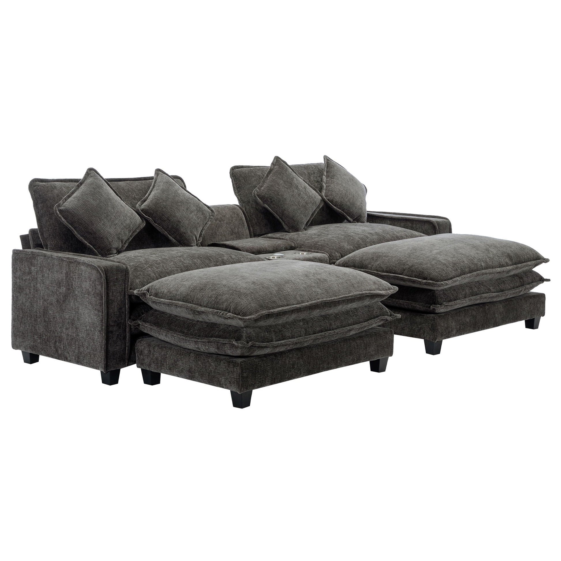 Modern sectional sofa with removable ottomans and USB ports in gray fabric, 3pc set on Tampa Home & Garden Store