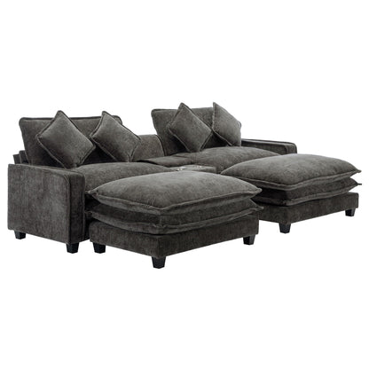Modern sectional sofa with removable ottomans and USB ports in gray fabric, 3pc set on Tampa Home & Garden Store