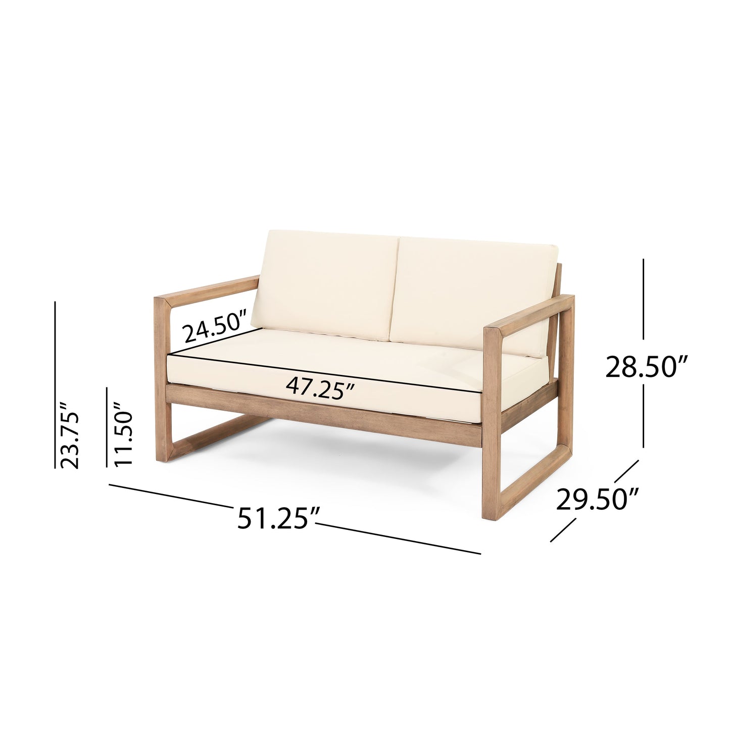 Outdoor acacia wood loveseat and coffee table set with beige cushions by HouseOfZazla on Tampa Home & Garden Store