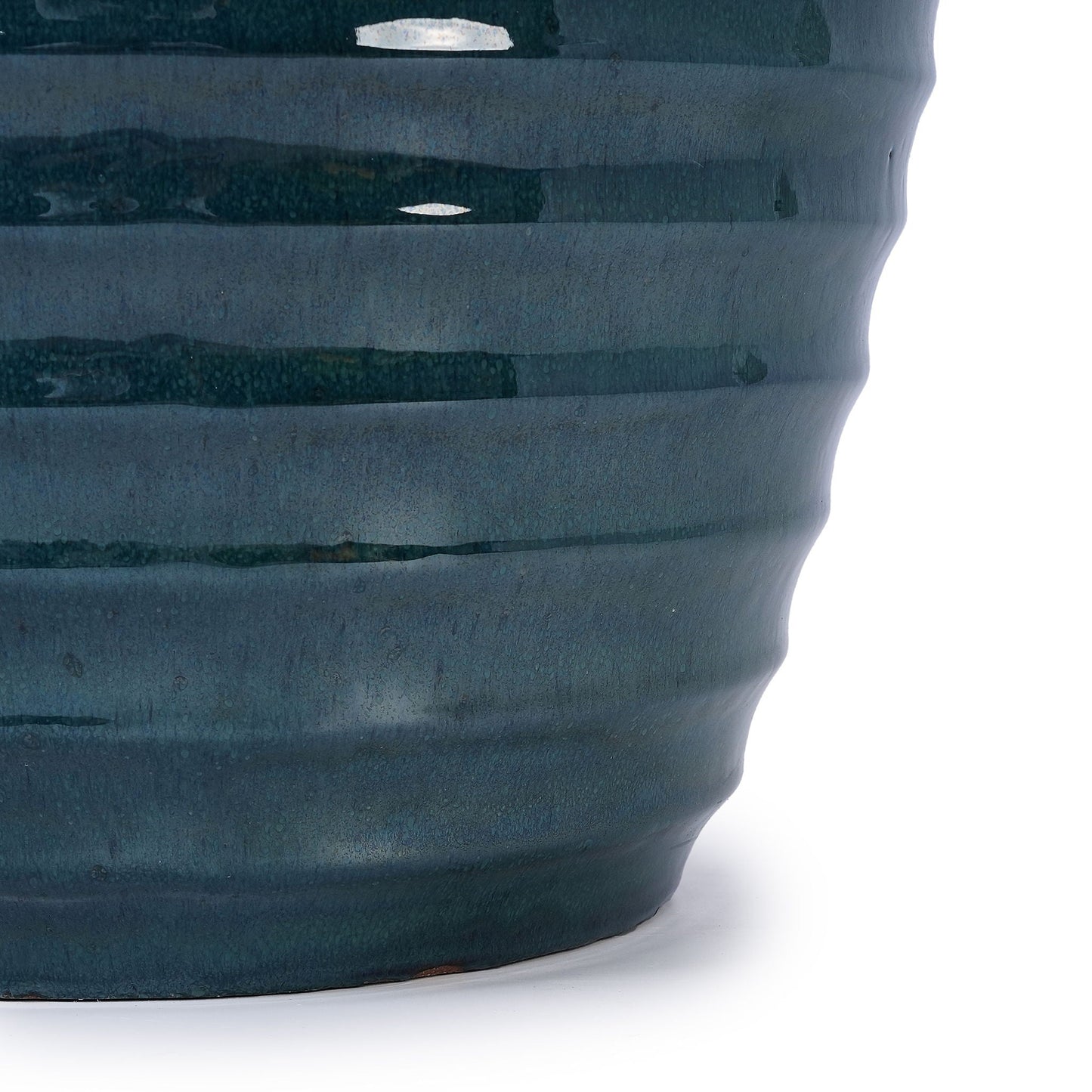 Flowerpot planter in deep blue glaze with horizontal stripes by HouseOfZazla for patio on Tampa Home & Garden Store