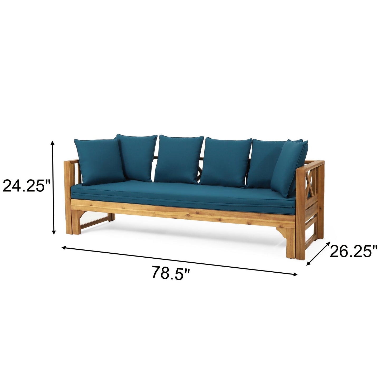 Outdoor Daybed Teak with teal cushions and X-shaped backrest and armrests by HouseOfZazla on Tampa Home & Garden Store