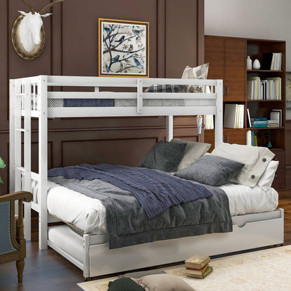 Smooth Mobility Bunk Bed With Trundle by HouseOfZazla, white frame with gray bedding on Tampa Home & Garden Store
