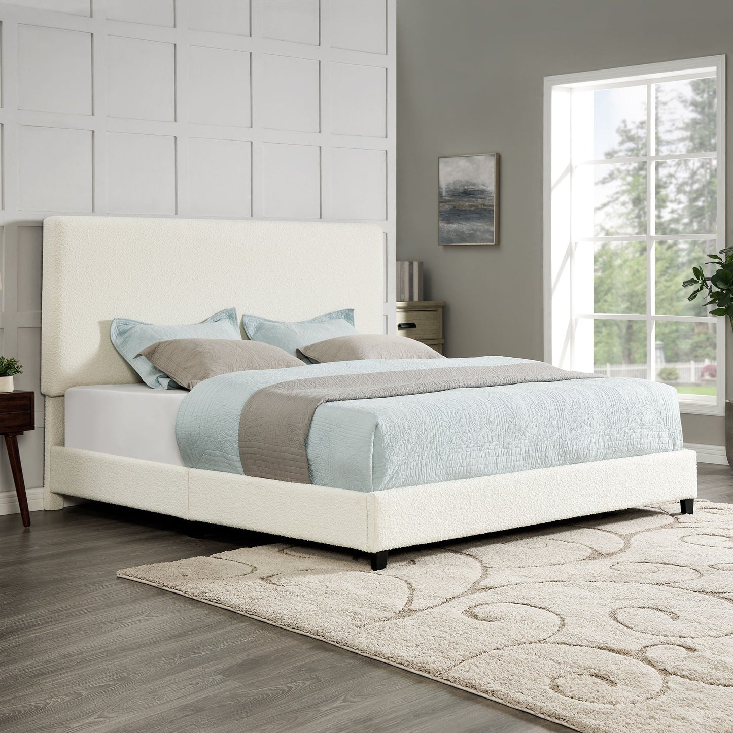 Platform Bed with Upholstered Headboard and Frame