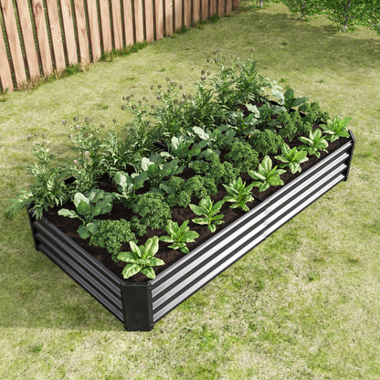 Metal raised garden bed 6×3×1 ft outdoor planter filled with kale and leafy greens on Tampa Home & Garden Store