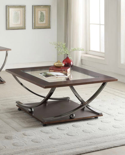Isiah coffee table by HouseOfZazla, modern elegance with glass inset top and curved dark frame on Tampa Home & Garden Store