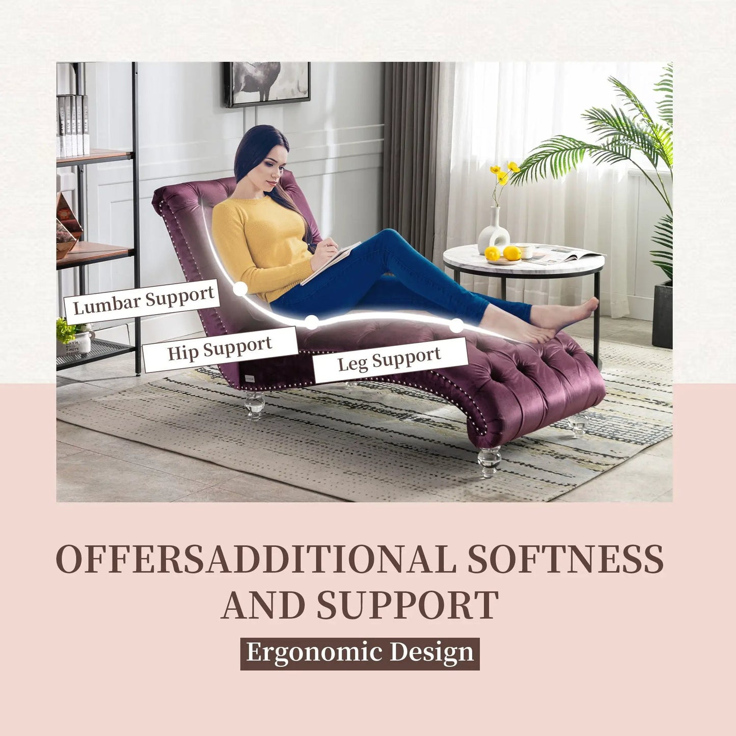 Indoor Chaise Lounge With Button Tufted Pillow