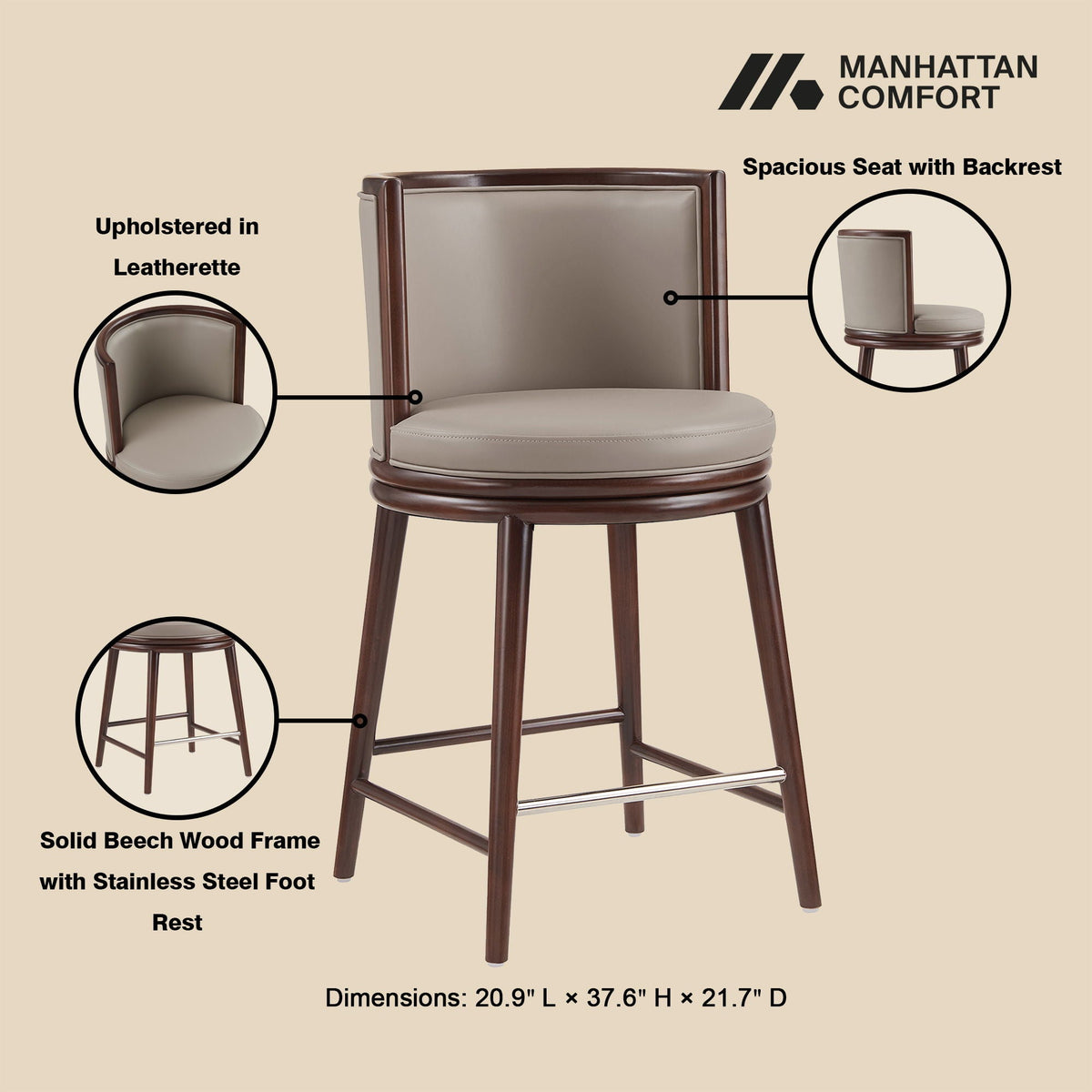 Evalyn Counter Stool leatherette with beech wood frame and steel footrest by HouseOfZazla on Tampa Home & Garden Store
