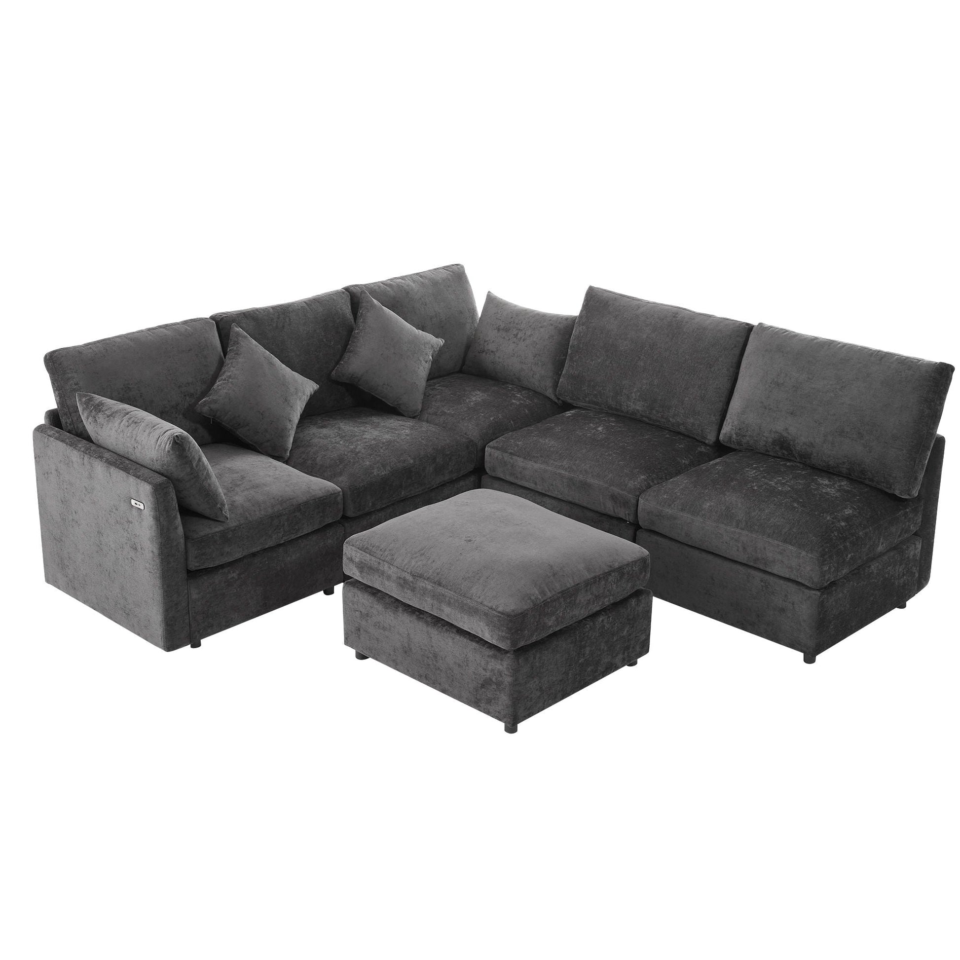 Sectional sofa modular U-shaped with ottoman and USB ports in charcoal gray upholstery on Tampa Home & Garden Store