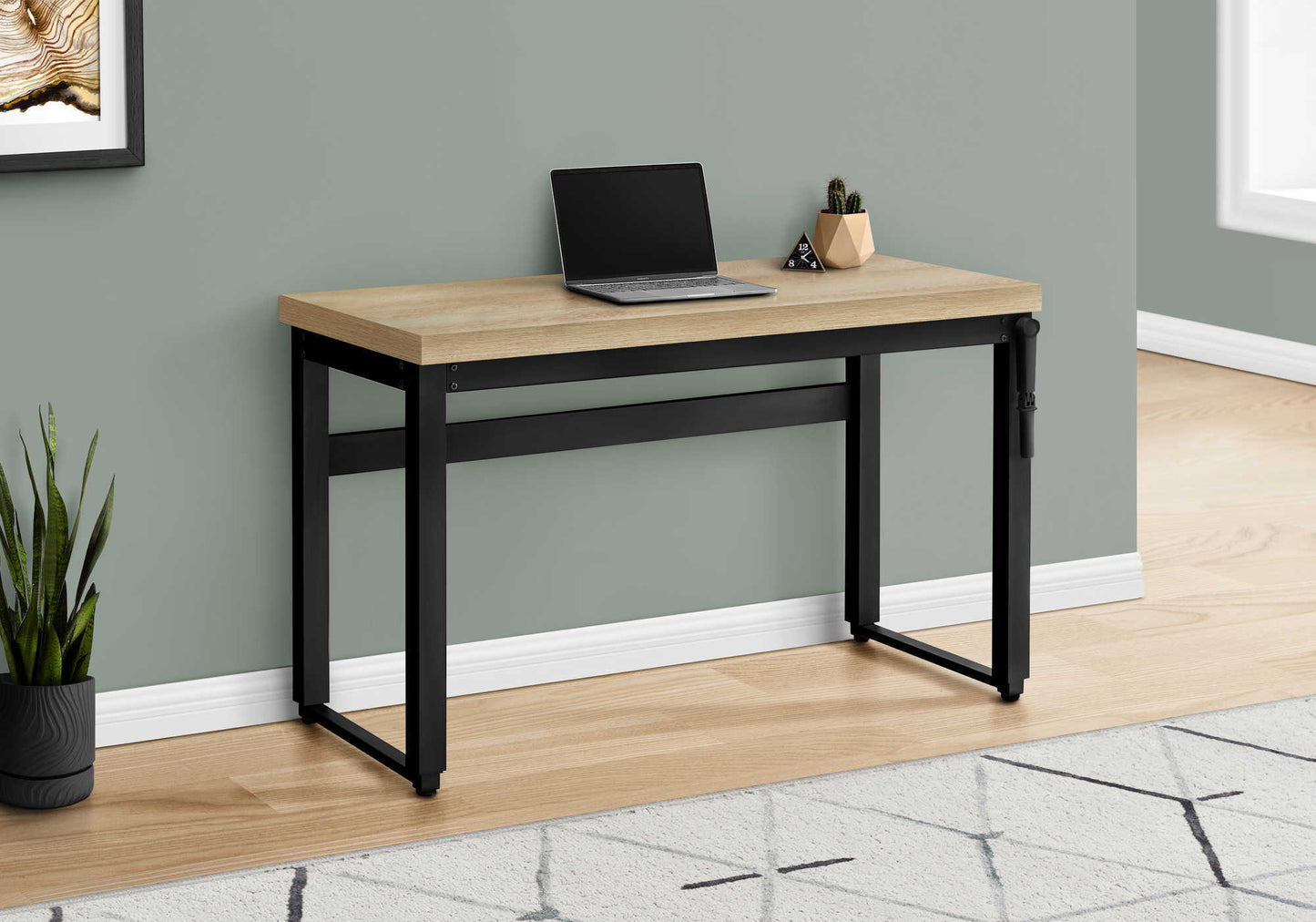 Adjustable standing computer desk by HouseOfZazla with natural wood top and black frame on Tampa Home & Garden Store