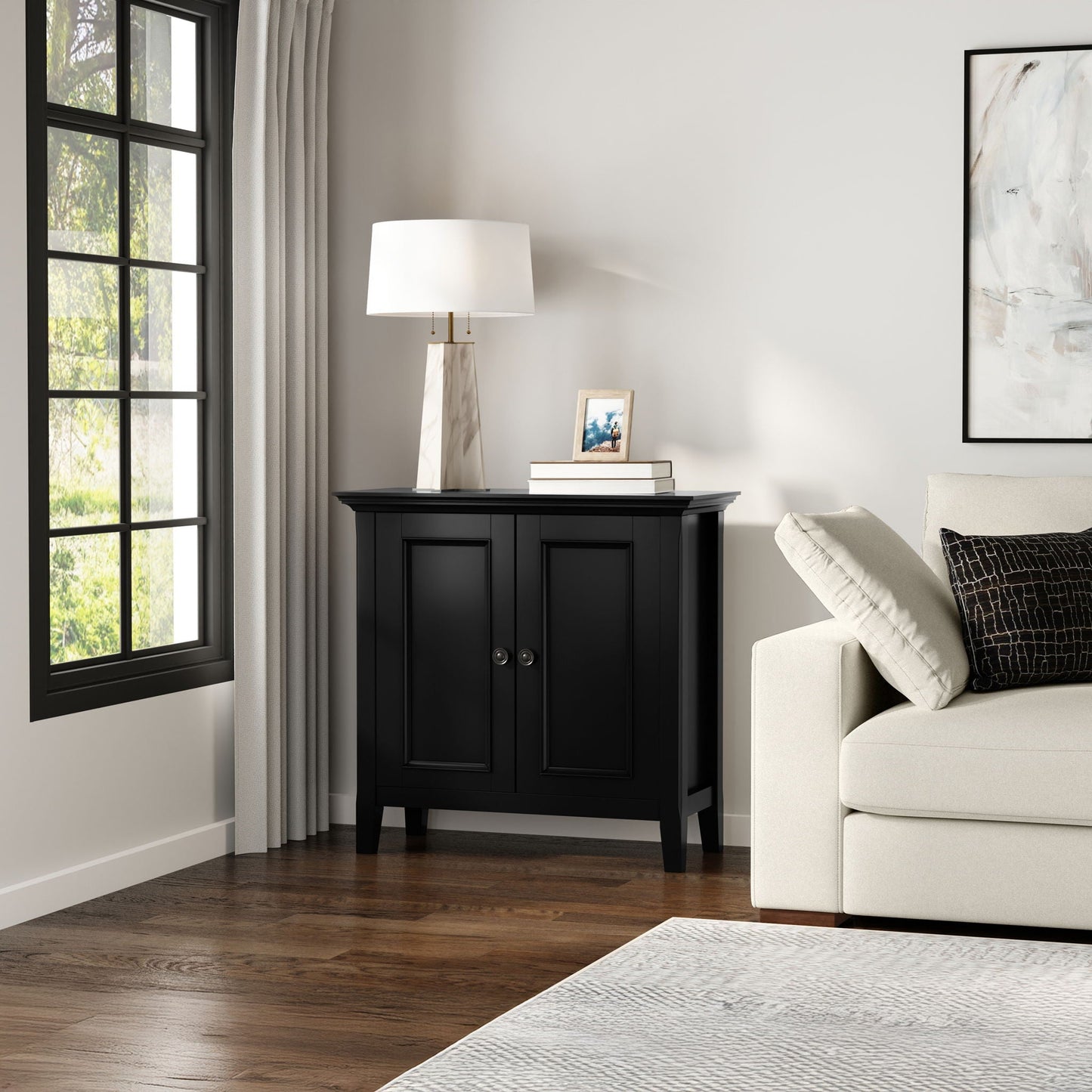 Amherst handcrafted low storage cabinet, black wood with paneled doors by HouseOfZazla on Tampa Home & Garden Store