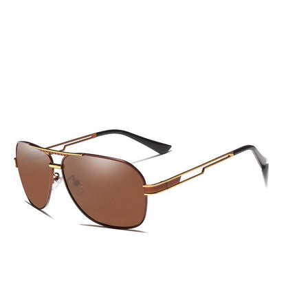 Stevvex men's square polarized sunglasses brown lenses, gold alloy frame UV400 protection on Tampa Home & Garden Store