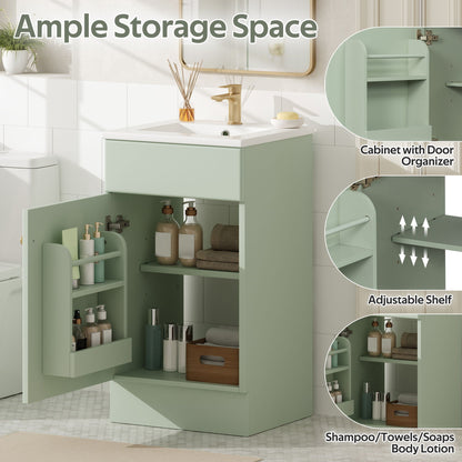 Bathroom vanity with sink in sage green, adjustable shelf, multiple colors available, by HouseOfZazla on Tampa Home & Garden Store