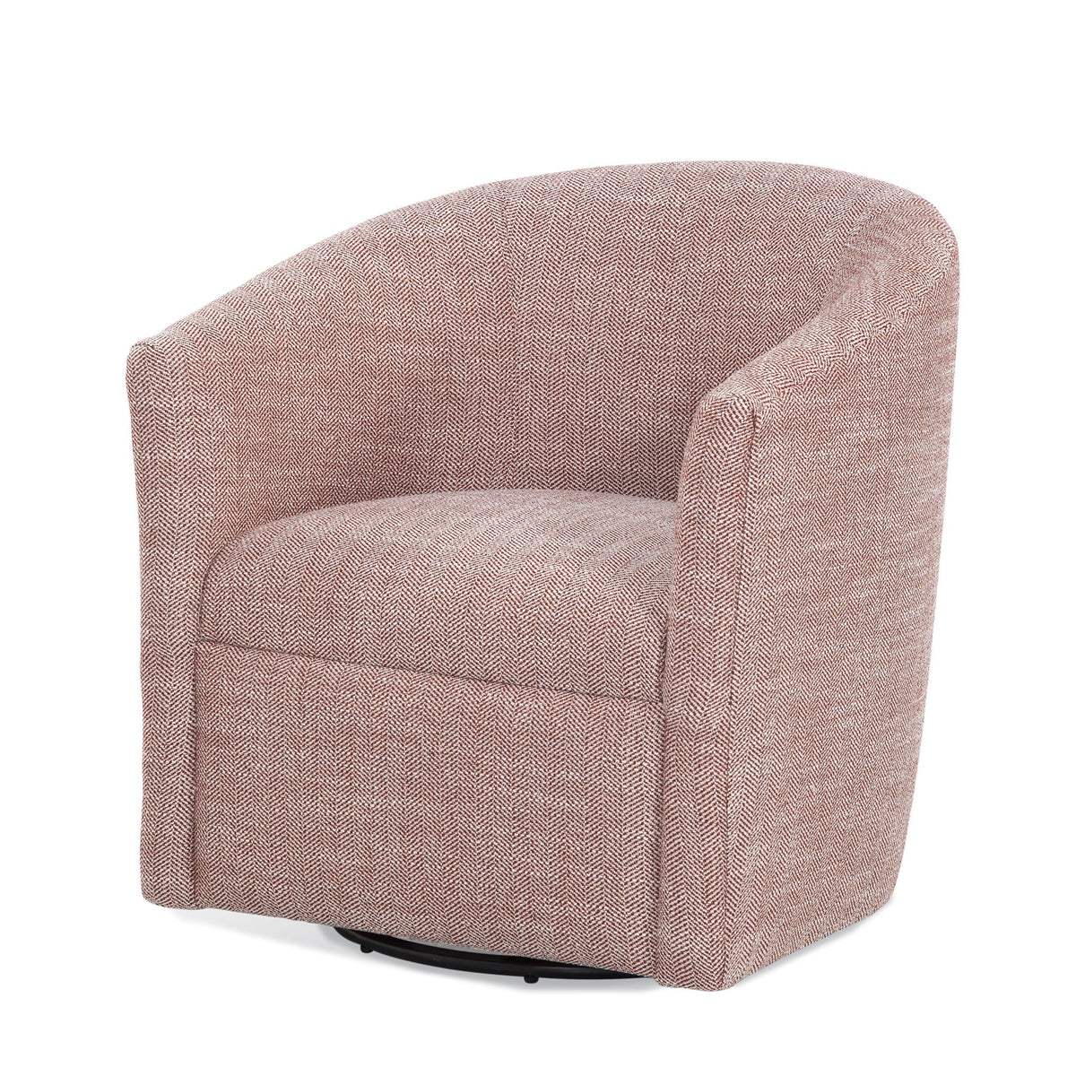 Lainey Swivel Barrel Chair in pink herringbone fabric with 360 rotation on black base on Tampa Home & Garden Store