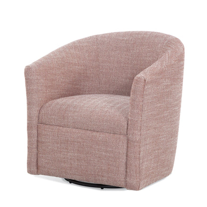 Lainey Swivel Barrel Chair in pink herringbone fabric with 360 rotation on black base on Tampa Home & Garden Store