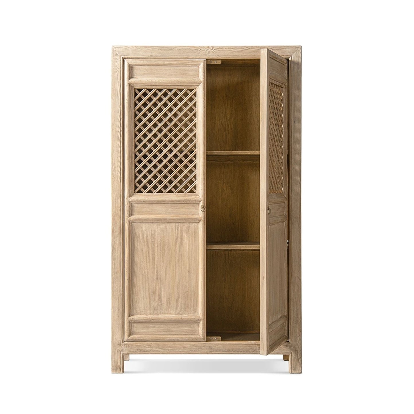 Arden 2-door bookcase storage cabinet natural wood with lattice doors by HouseOfZazla on Tampa Home & Garden Store