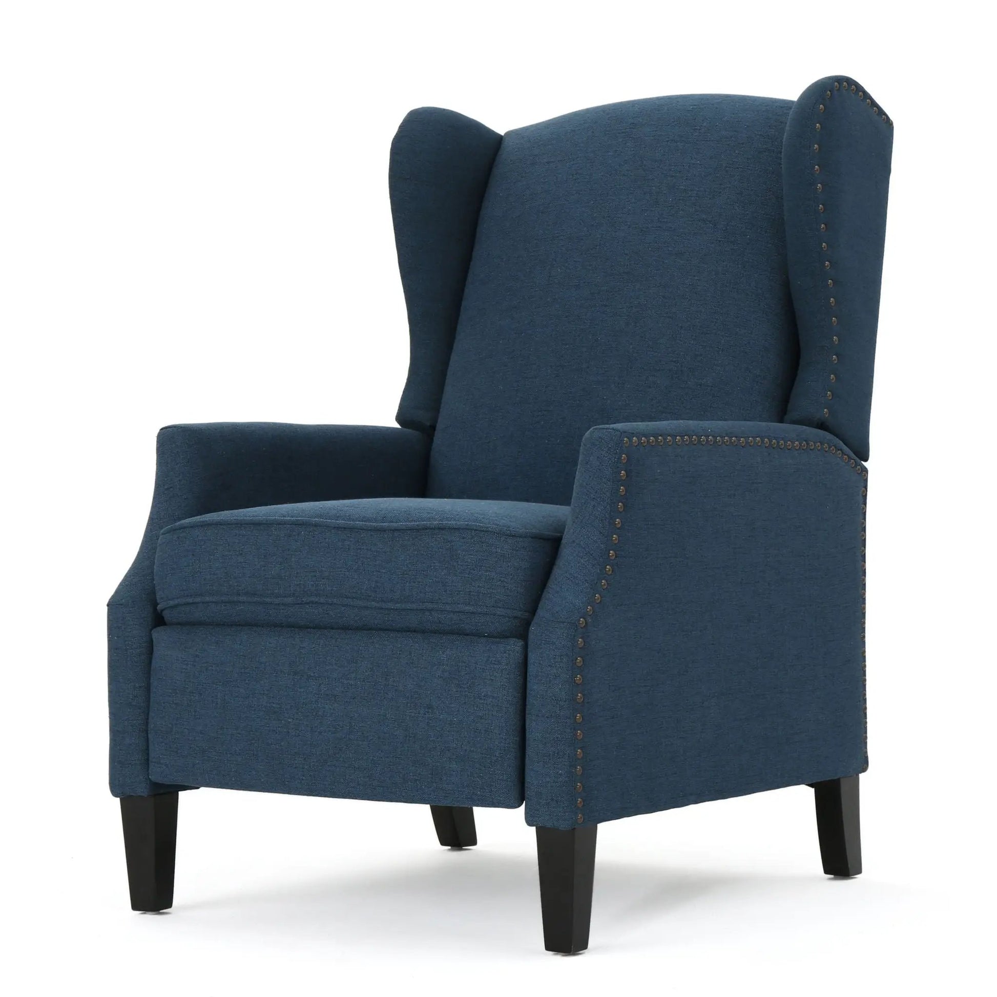 Westeros Wingback Recliner in blue fabric with nailhead trim by Unique Piece Furniture on Tampa Home & Garden Store
