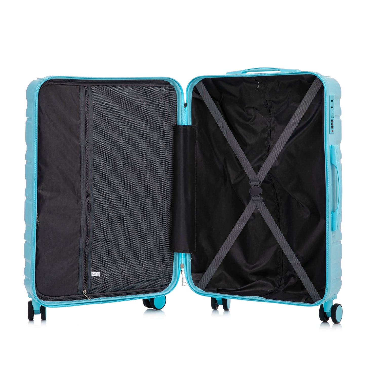 HIFINE Tourist 3-Piece ABS Spinner Luggage blue, two suitcases opened with mesh divider on Tampa Home & Garden Store