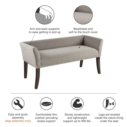 Elegant Bench with Solid Wood Frame Nailhead Trim