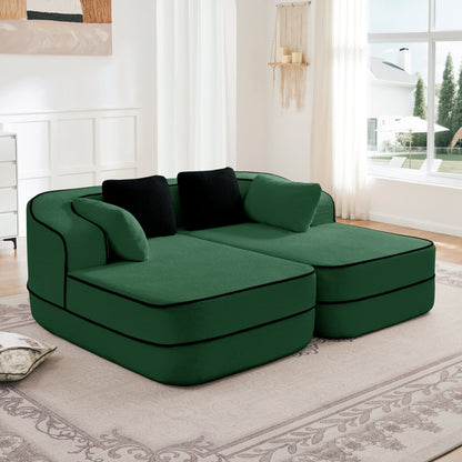 77.2 Teddy Fabric Modular Sofa in green teddy fabric with black piping by HouseOfZazla on Tampa Home & Garden Store