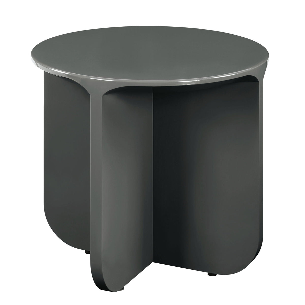 Modern aesthetic coffee table with round dark green glossy top and sculptural gray base on Tampa Home & Garden Store