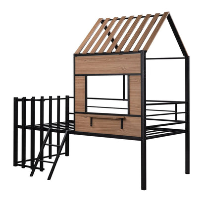 Loft Bed With Roof and Window Guardrail Ladder