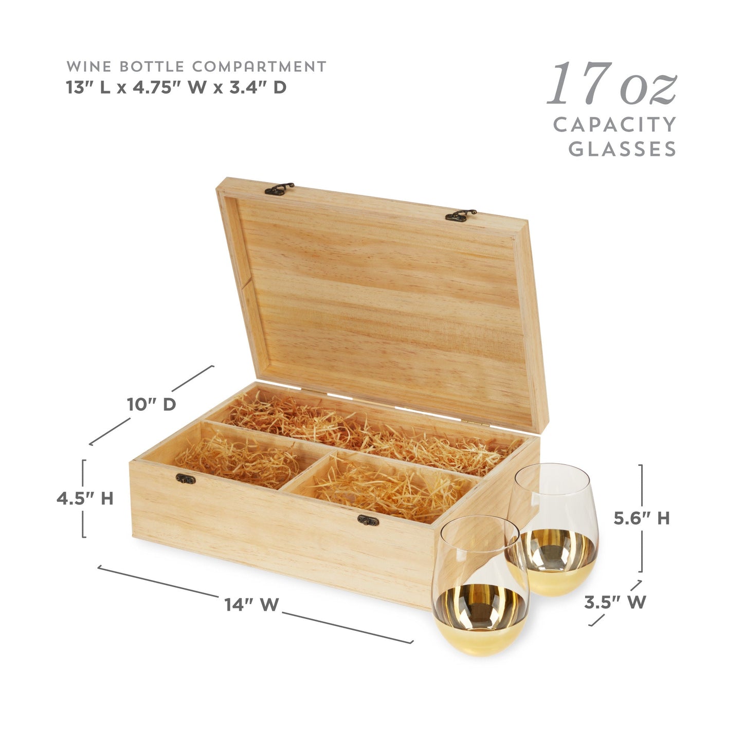 Wooden Wine Gift Box with Two Stemless Glasses