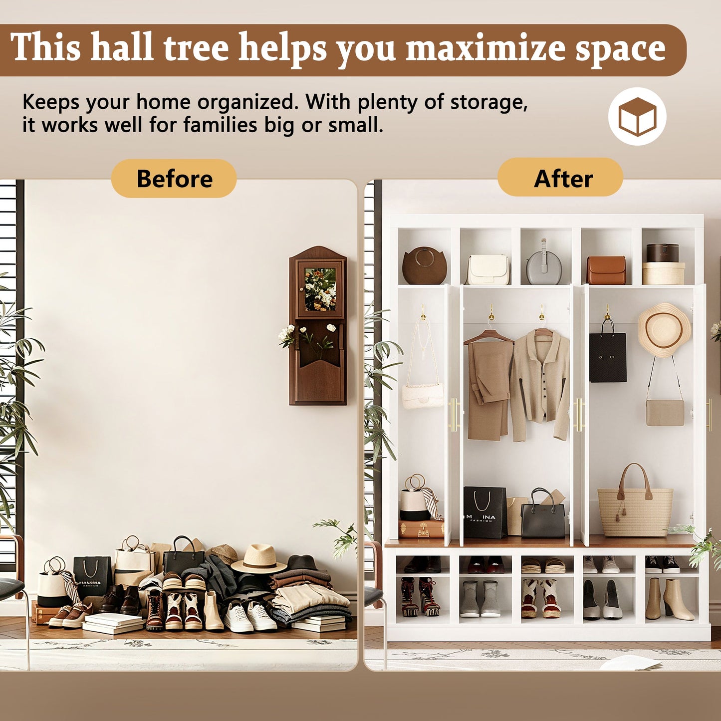 U-Can Farmhouse entryway cabinet with shoe rack and display cubbies, white, HouseOfZazla on Tampa Home & Garden Store